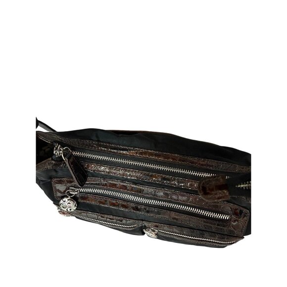 Brighton Crossbody Bag Black Nylon Brown Croc Patent Leather Pockets - Picture 10 of 16